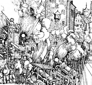Erstürmung einer Stadt (Detail eines Stichs aus dem späten 15. Jahrhundert)